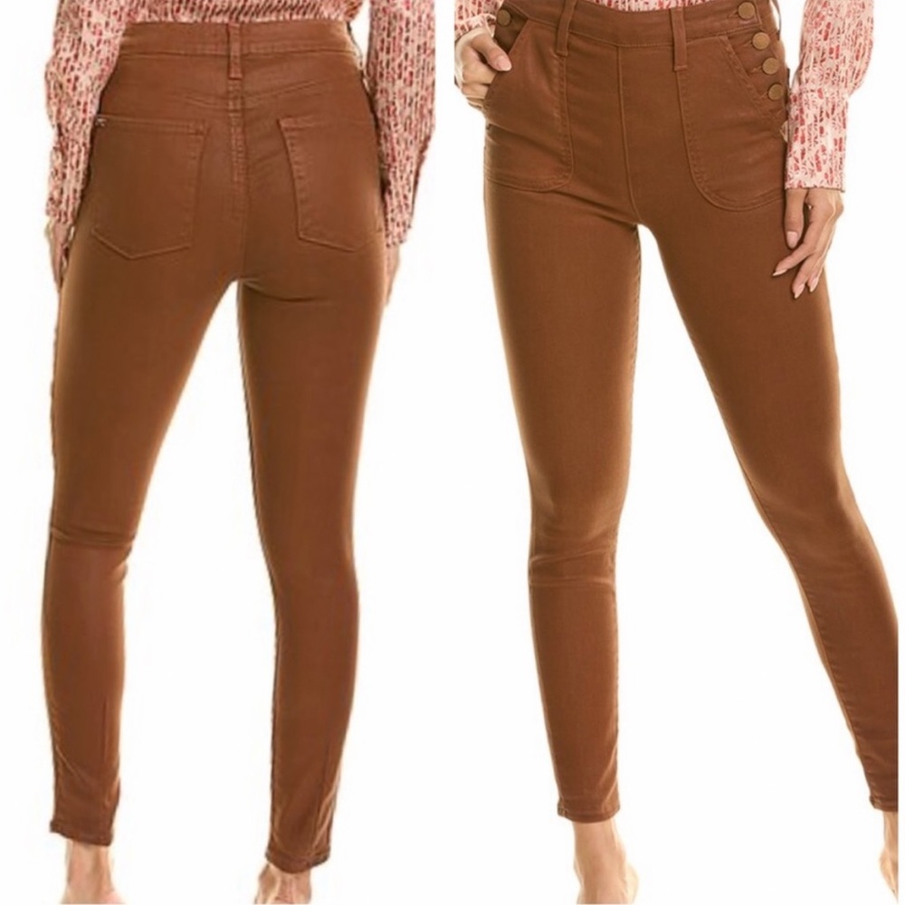 Alice + Olivia Donald Coated Skinny Jeans High Rise Waist Button Chocolate 30